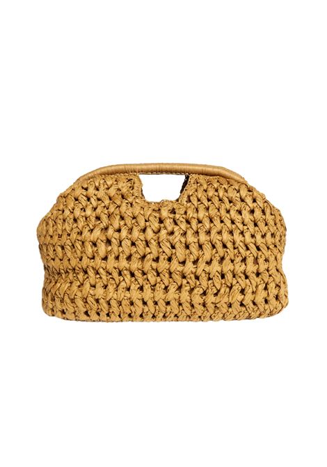 Weili Zheng Woven Raffia Clutch Bag with Structured Top Handle  Amber WEILI ZHENG |  | S26AH06Y51